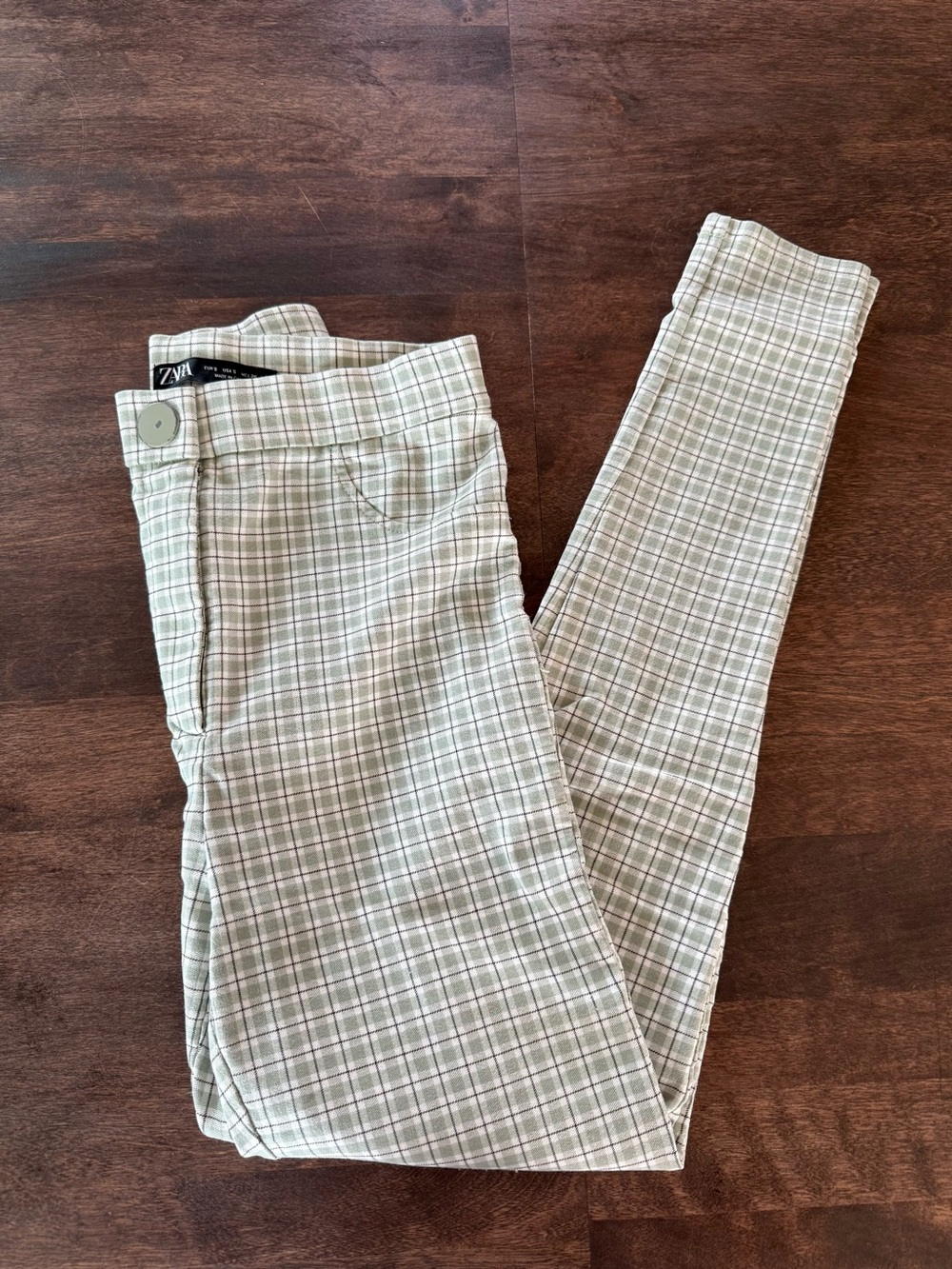 Zara Sage Green Plaid Skinny Dress Pants